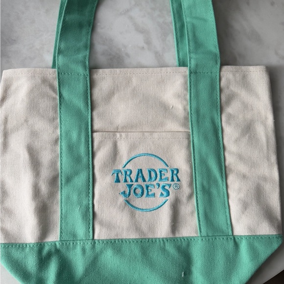 Trader Joe'S Handbags - Trader Joe's Mint and Cream Mini Tote Bag